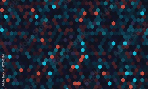 Modern abstract background with a vibrant hexagonal pattern featuring scattered colorful shapes for technology and digital concepts