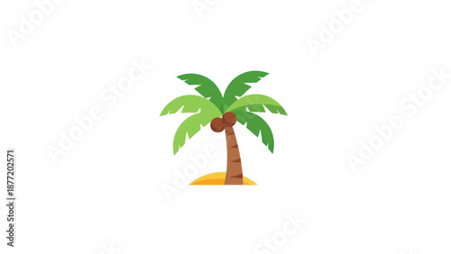 Stylized Palm Tree with Coconuts on Sandy Island