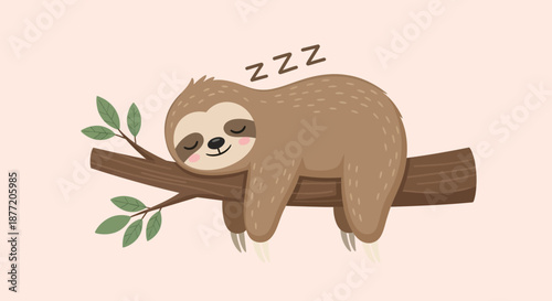 Cartoon Sloth Sleeping on a Branch Vector Illustration for Children's Content