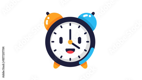 Cute Alarm Clock Character with Smiling Face and Bright Colors
