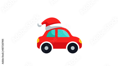 Festive Red Car with Santa Hat - Christmas Holiday Transportation