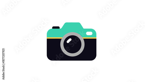 Retro Camera Icon with Teal and Black Colors