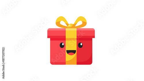 Obraz na płótnie Cute Red Gift Box with Happy Face and Yellow Ribbon Graphic