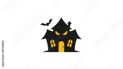 Spooky Haunted House with Bat Silhouette Vector