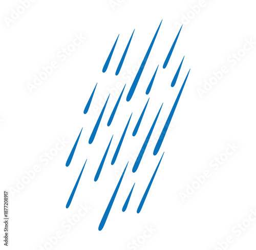 blue raindrops falling diagonally on white background