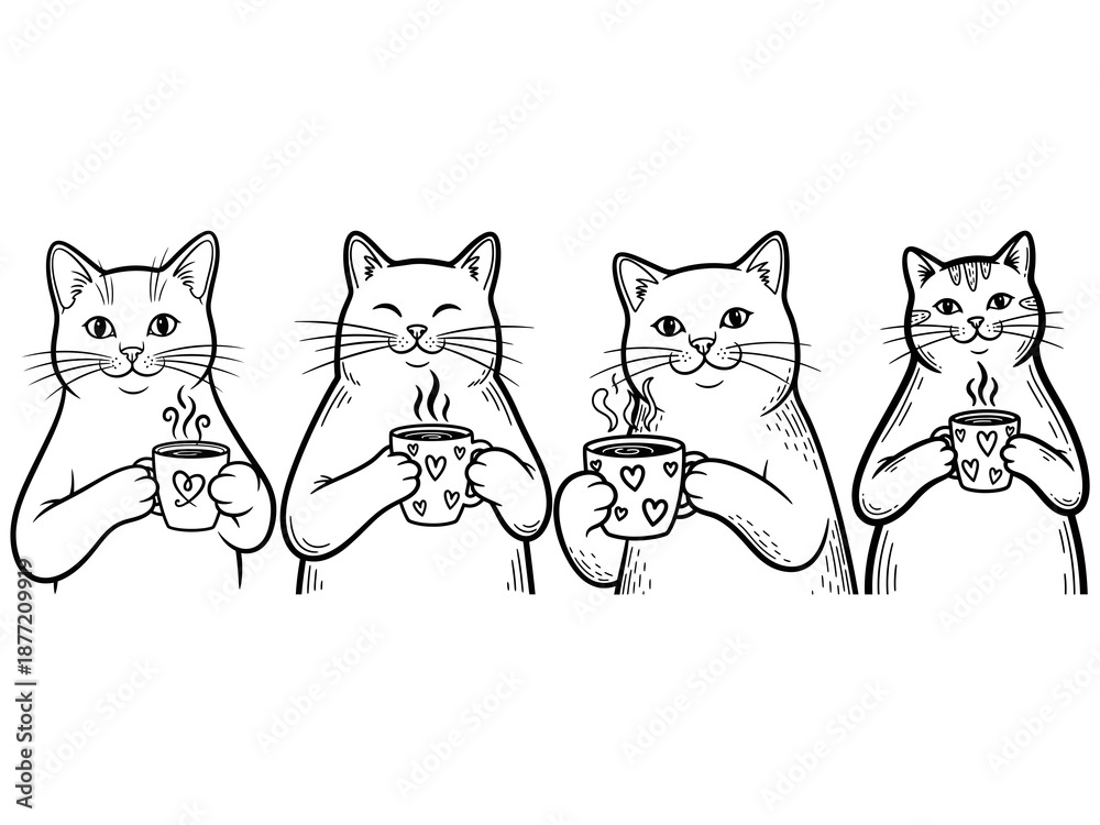 Obraz premium Cubby Cat with Coffee Mug