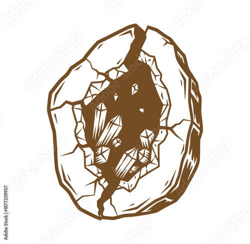 Brown crystal geode with sharp crystalline structures inside  natural mineral formation