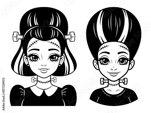 Cute Woman Frankenstein Cartoon