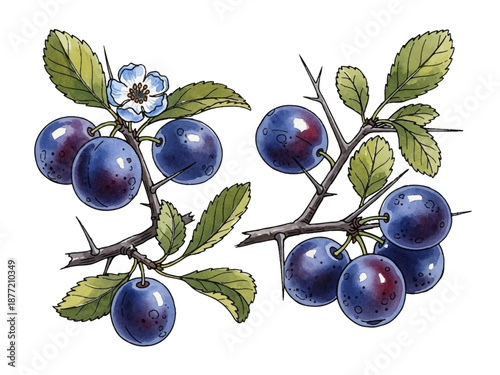 Set of Dark Blue Sloe Berries