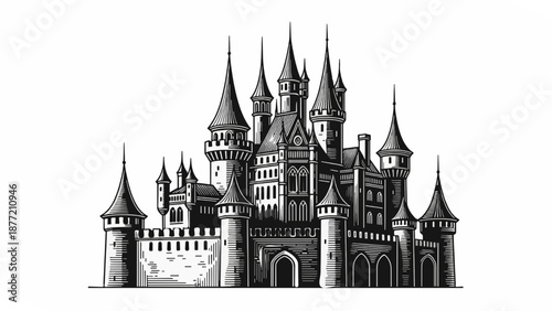 Detailed Medieval Castle With Towers