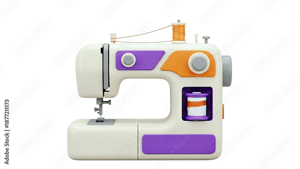Fototapeta premium Stylized 3D Sewing Machine with Orange and Purple Accents