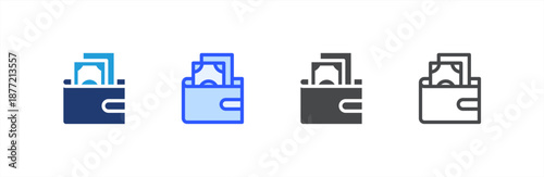 Wallet icon multiple style collection. Vector illustration.