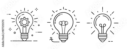 Creative line art light bulb icons for ideas and innovation on white