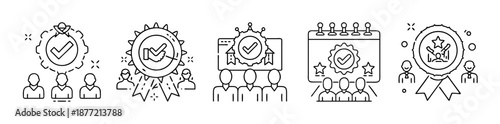 Outline vector icons illustrating business success, quality assurance
