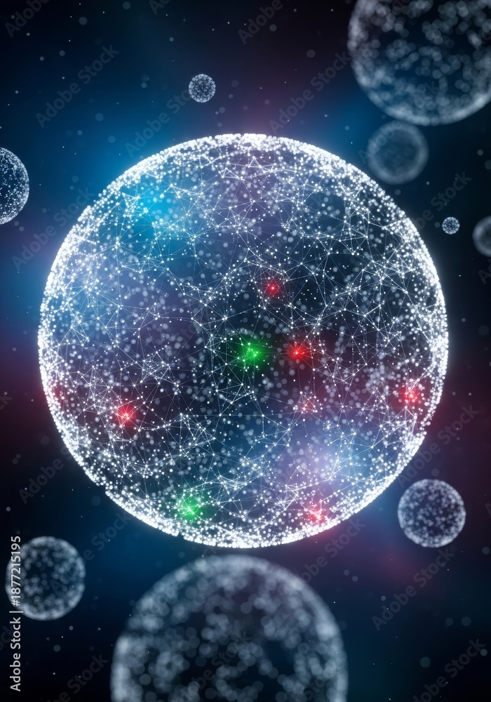 Fototapeta premium A blue Analytics sphere composed and the glowing a vast dark galaxy filled with shining stars and cosmic light in this abstract outer space atmosphere