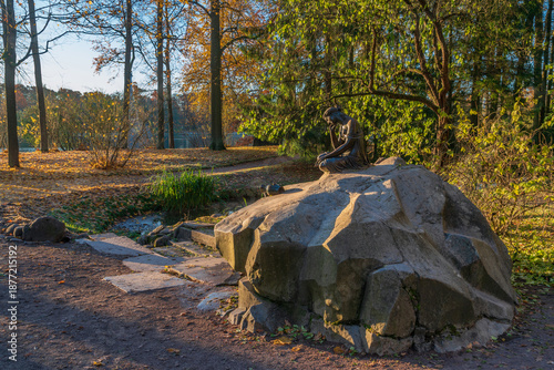 Fountain Girl with a jug in the Catherine Park of Tsarskoye Selo on a sunny autumn day, Pushkin, St. Petersburg, Russia