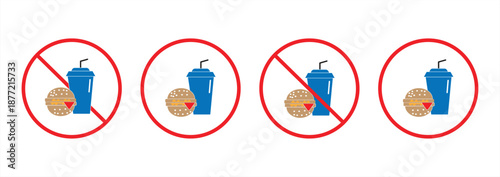 No Fast Food And Drink Icon Set. Healthy Eating, Diet Control, And Nutrition Awareness Symbol Collection. Promoting Balanced Lifestyle And Wellness Choices. Isolated Vector Illustration