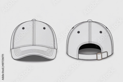 Blank white baseball cap mockup showing front and back views clearly