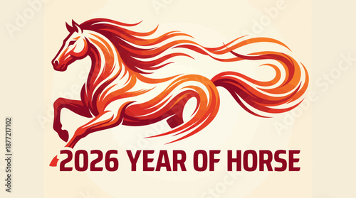 2026 Year of the Horse vector design with golden typography, zodiac animal illustration, festive greeting — perfect for Chinese New Year cards and celebration graphics