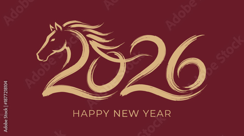 2026 Year of the Horse vector design with golden typography, zodiac animal illustration, festive greeting — perfect for Chinese New Year cards and celebration graphics