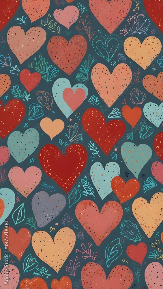 Fototapeta premium Cute Hand-Drawn Heart Seamless Pattern