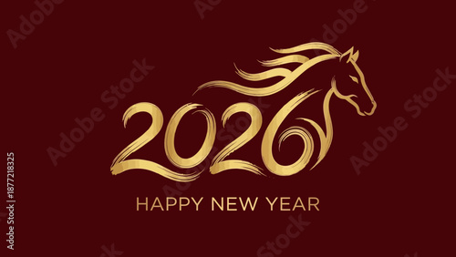2026 Year of the Horse vector design with golden typography, zodiac animal illustration, festive greeting — perfect for Chinese New Year cards and celebration graphics