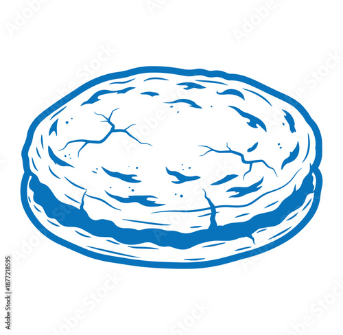 blue illustration of a cracked earth crust or a blue pie with crust cracks on top