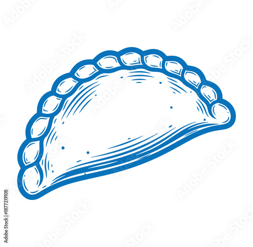 blue illustration of a dumpling on white background for food designs