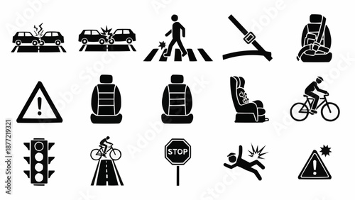 Collection of Road Safety and Traffic Icons.