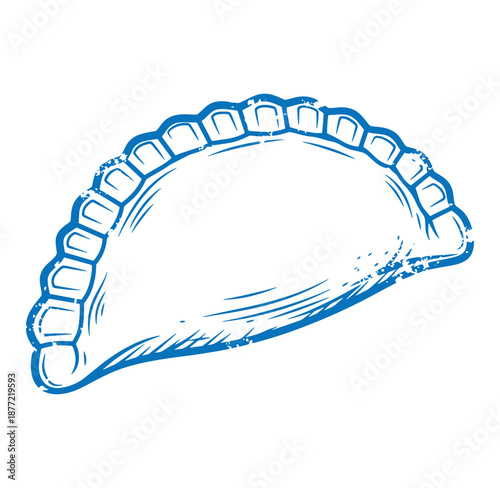 blue illustration of a dumpling on white background