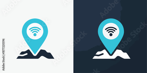WiFi location pin flat design vector illustration icon set. Blue icon bundle. Line and glyph icon set. Outline and solid icon collection. Editable Stroke Flat Vector