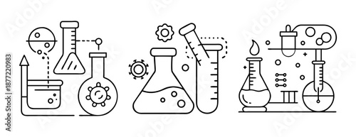 Outline Line Art Icons for Scientific Research and Laboratory Experiments