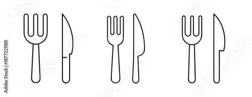 Three sets of black outline fork and knife icons on a clean white