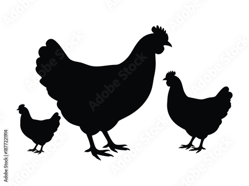 Hen and Chicks Chicken Farm Animal Silhouette Illustration