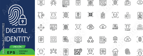 Set of Outline Related to Digital Identity and Security outline fingerprint lock