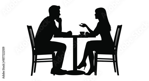A romantic dinner for two a man and woman seated at a table silhouette