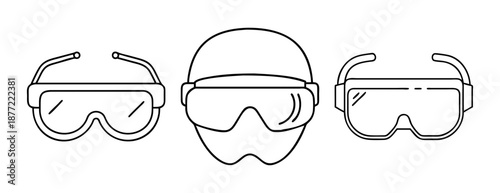 Three different types of protective goggles or safety glasses line art