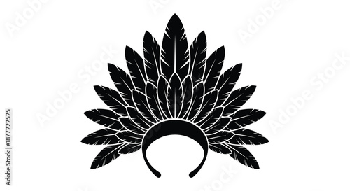 A striking black and white illustration of a feathered headdress a distinctive silhouette