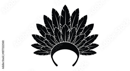 A striking black feathered headdress design intricately detailed and artistically presented a bold silhouette