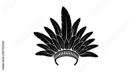A striking black headdress design with detailed feather patterns and a band silhouette