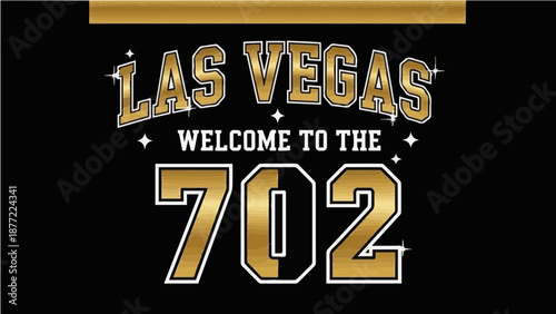 Las Vegas Welcome to the 702 Area Code - Glamorous Gold Gradient City Pride Graphic with Sparkles for T-shirt Design
