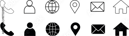 Visiting card icon set. Set of contact us icons for web and website. Contact icons phone, call, location, globe, use for web and website.