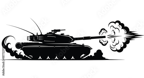 A dynamic depiction of a tank firing showcasing power and military strength a silhouette