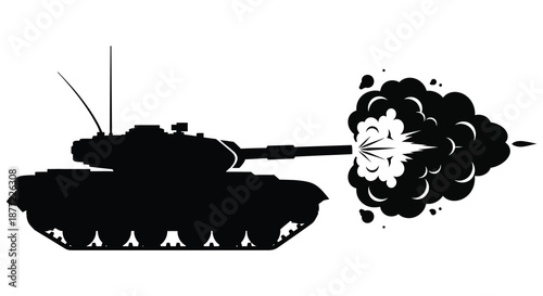 a black tank firing a cannon with explosion silhouette high quality professional detailed