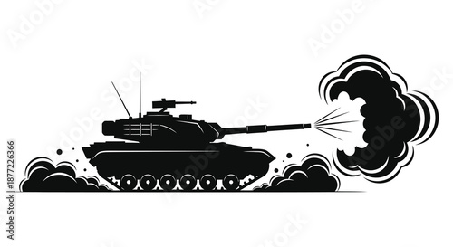 A striking black silhouette of a tank firing showcasing military power and dynamic action silhouette