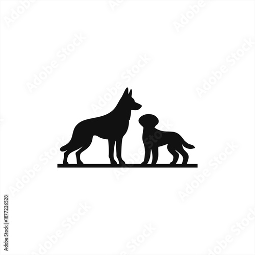 German Shepherd Dog Silhouette with Puppy.