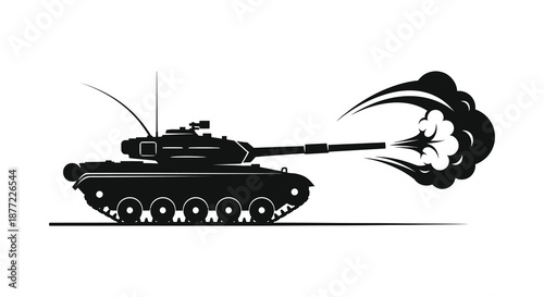 A black silhouette of a tank firing its cannon showcasing military power and strength silhouette