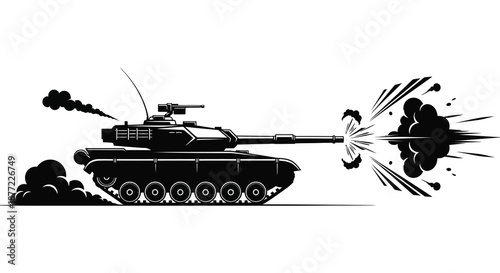 A powerful tank firing its cannon with smoke and debris a striking silhouette