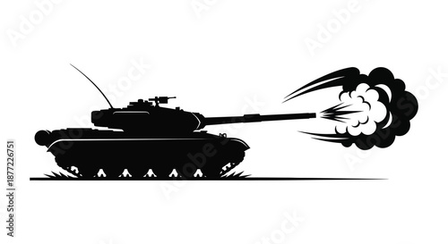 A detailed black silhouette of a tank firing showcasing military power and strength silhouette