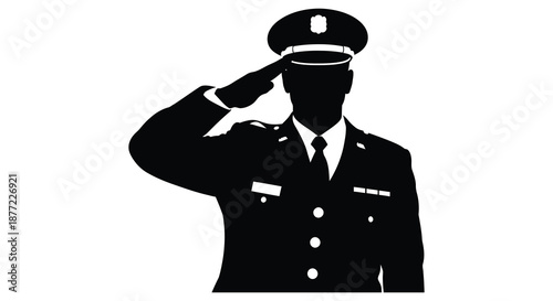 A stark black silhouette of a military officer saluting with respect and honor silhouette